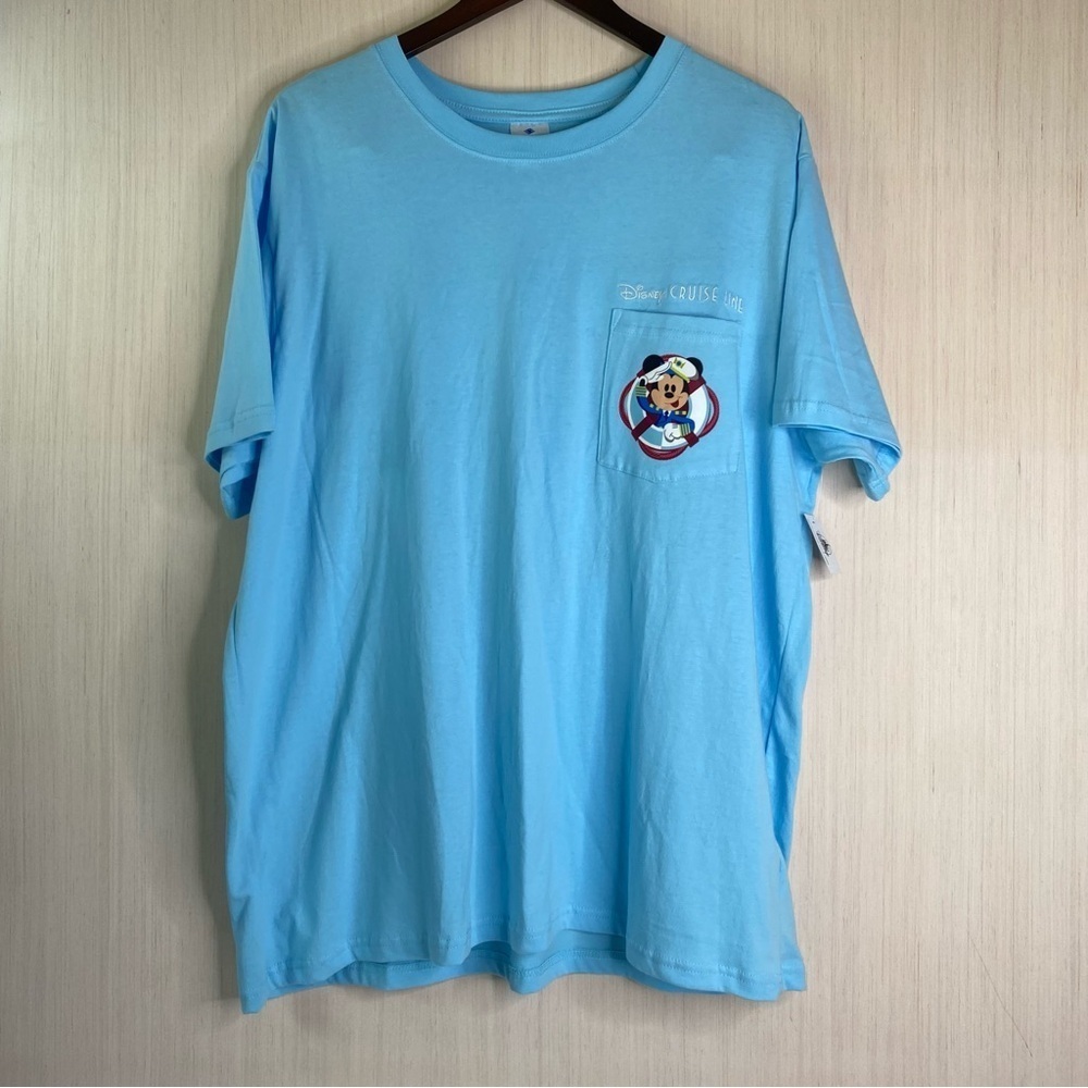 NWT Disney Cruise Line Short Sleeve Graphic Embroidery Mickey Pocket Tee Blue XL